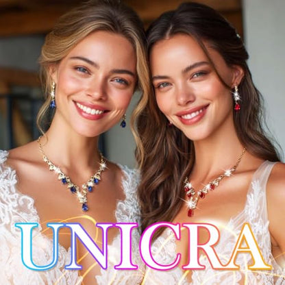 Gold Rhinestone Jewelry Set Bridal Wedding Necklace Earrings Sets Prom Formal Costume Jewelry for Women and Brides - color: Blue