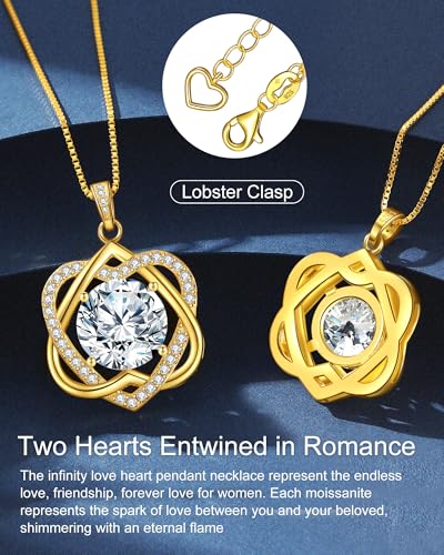 InfinityLove Heart Pendant Necklaces for Women, 2-5 Carat Moissanite Heart Necklace, Anniversary Birthday Christmas Valentine Engagements Mothers Day Jewelry for Wife Her Girlfriend Mom Daughter - color: Gold-5CT
