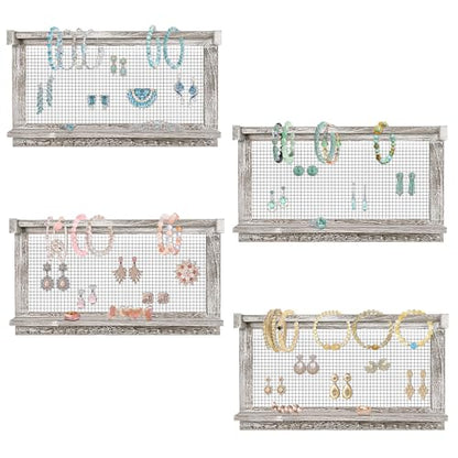 Jerry & Maggie Wall Mounted Jewelry Organizer, Wooden Necklace Holder Hanger with Hooks, Wall Jewelry Organizer Wall Mount for Necklace Display (4 Pack) - color: 4 Pack
