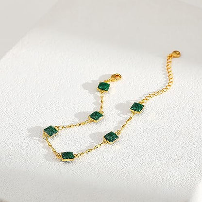 Dainty Gold Bracelets for Women, 18 Gold Plated Adjustable Evil Eye/Butterfly/Beaded/Pearl/Heart/Turquoise Handmade Bracelet for Women - style: Emerald