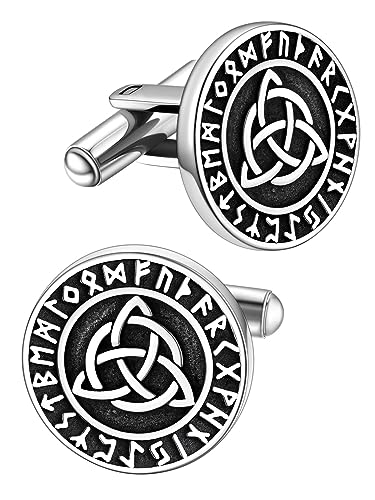 FaithHeart Mens Cufflinks, Norse Viking Tuxedo Shirt Cuff Links, Stainless Steel Cuff Links and Shirt Studs, Gift Box - style: 02. Celtic-Silver