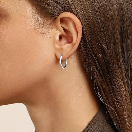Gacimy Gold Hoop Earrings for Women 14K Real Gold Plated Hoops with 925 Sterling Silver Post - color: Silver, size: 20mm
