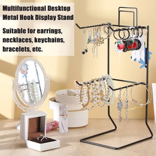 Coume 2 Pcs Jewelry Necklace Display Stand Metal Retail Counter Display Stand for Necklace Bracelets, Earrings, Ring, Keys, Watches(Black) - color: Black
