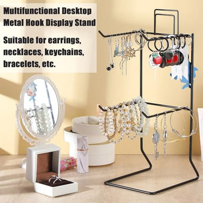 Coume 2 Pcs Jewelry Necklace Display Stand Metal Retail Counter Display Stand for Necklace Bracelets, Earrings, Ring, Keys, Watches(Black) - color: Black