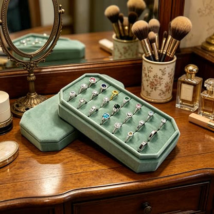 Velvet Ring Organizer Box - Ring Jewelry Box for Rings Earring, Jewelry Tray Rings holder Display Case for Girl Women (8.07"x4.13"x2.16") -PRB024-Mint Green - color: Mint Green