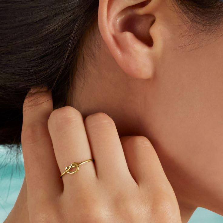 POTESSA 18K Gold Plated Open Rings for Women Wide Band Link Chain Ring Simple Stacking Finger Jewelry Size #4 - #9 - color: Gold Knot Ring