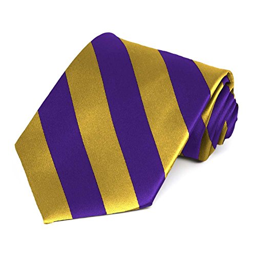 tiemart Men's Striped Tie Standard Length - color: Dark Purple and Gold