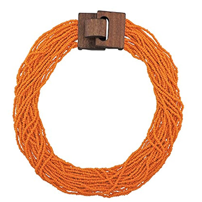 Coiris Beaded Strand Necklace for Women Boho Chunky Beaded Strand Necklace Bohemian Summer Beach Necklace Jewelry for Women(N0059-Black) - color: Orange