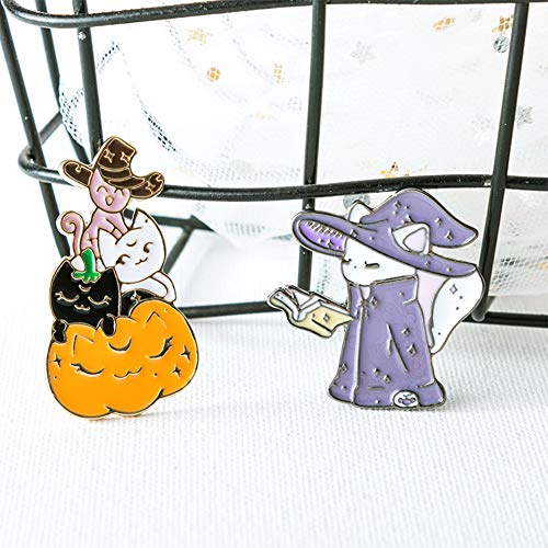Cute Enamel Lapel Pins Set Cartoon Animal Plant Floral Fruits Foods Brooches Pin Badges for Clothing Bags Backpacks Jackets Hat DIY - color: Pumpkin Witch