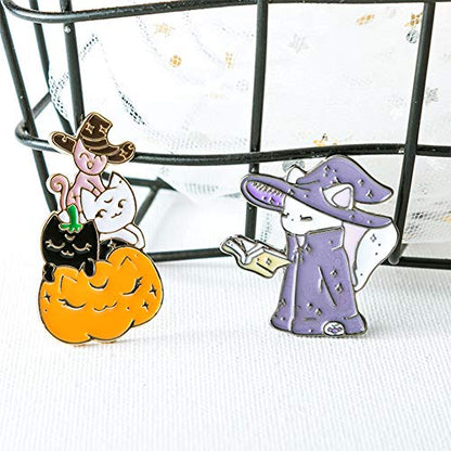 Cute Enamel Lapel Pins Set Cartoon Animal Plant Floral Fruits Foods Brooches Pin Badges for Clothing Bags Backpacks Jackets Hat DIY - color: Pumpkin Witch