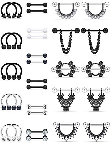 SCERRING 14G Nipple Rings 316L Stainless Steel CZ Nipplerings Shield Tongue Barbell Rings Bars Body Piercing Jewelry for Women