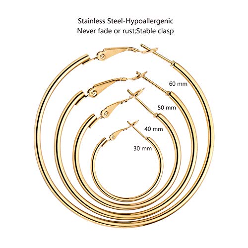 5/12 Pairs Gold Silver Plated Hoop Earrings for Women, Hypoallergenic Stainless Steel Hoops Earrings Set, Lightweight Large Small Hoops Women Earrings Loop Earrings Set - color: 5 Pairs Gold Plated