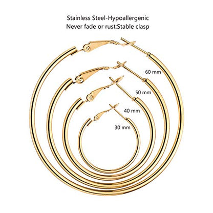 5/12 Pairs Gold Silver Plated Hoop Earrings for Women, Hypoallergenic Stainless Steel Hoops Earrings Set, Lightweight Large Small Hoops Women Earrings Loop Earrings Set - color: 5 Pairs Gold Plated