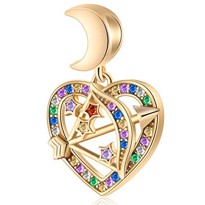GEMDAZZ 925 Sterling Silver Valentines Day Charms Heart Charms, I Love You to The Moon and Back Pendant, Cupid Arrow and 4 Leaf Clover Beads fit European Bracelets, Gift for Lover/Wife/Girls - color: Cupid Arrow in Heart Charms