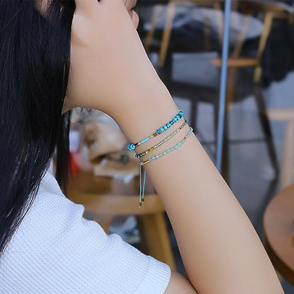 KELITCH Crystal Agate Friendship Bracelet Handmade Seed Beads Adjustable Bracelets for Women - color: Blue 15B