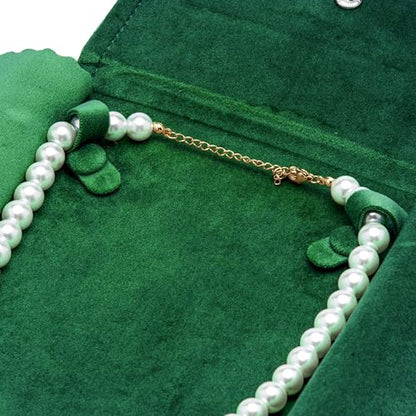 Velvet Necklace Jewelry Travel Folder Storage Display Case (Green) - color: Green