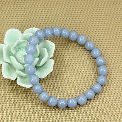 Angelstones Gemstones 8mm Round Beads Healing Crystal Bracelet for women | Natural Gemstone, Handmade Gifts for Women, Healing Crystal Round Beaded Stretch Bracelets, Unisex Jewelry for Women and Men - color: Blue Angelite