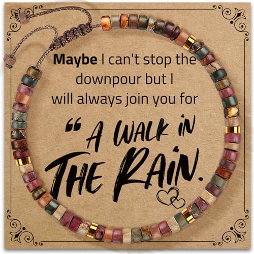 Inspirational Bracelet Gifts for Women, Natural Stone Beaded Bracelets | Thinking of You Get Well Soon Encouragement Healing Bracelets Christmas Day Birthday Gifts for Women Friends Sister - color: A-G JASPER STONE-RAIN