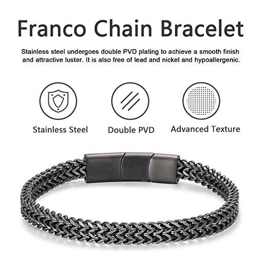 Mens Bracelet-Stainless Steel Magnetic Clasp Franco Chain Bracelets for Men - color: B-black
