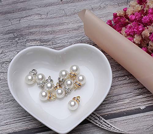 Ruwado Faux Pearl Beads with Rhinestone 25 Pcs Gold 25 Pcs Silver with Hole | Vintage 8 mm Elegant Imitation Peal Pendant Charms for Dangle Earrings Necklace Bracelet DIY Jewelry Making Accessories