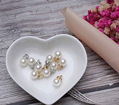 Ruwado Faux Pearl Beads with Rhinestone 25 Pcs Gold 25 Pcs Silver with Hole | Vintage 8 mm Elegant Imitation Peal Pendant Charms for Dangle Earrings Necklace Bracelet DIY Jewelry Making Accessories