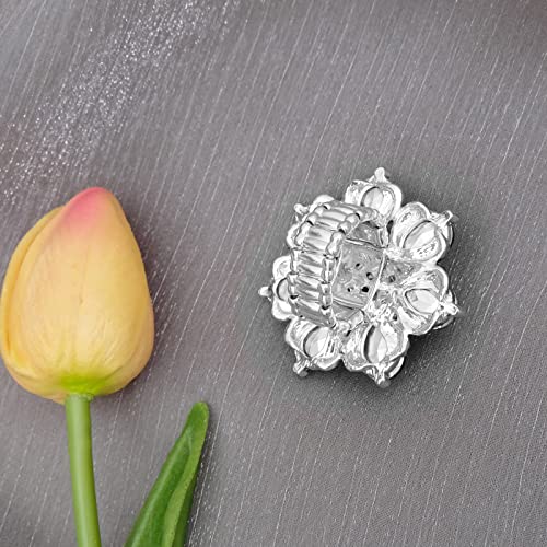 Flower Shape Crystal Cocktail Stretch Ring Party Prom Floral Statement Elastic Ring for Women - color: AB crystal-Platinum tone