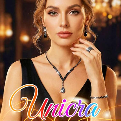 Bridal Wedding Jewelry Set Silver Rhinestone Necklace Earrings Sets Formal Costume Jewelry for Women and Brides - color: C-4 Pack Black Necklace Bracelet Rings Earrings