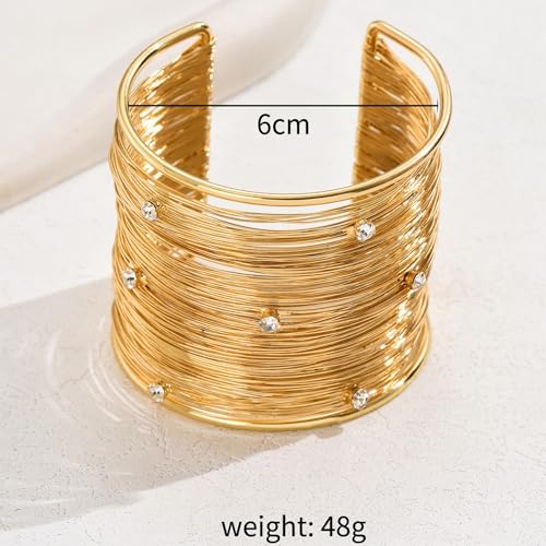 CJIAYUJEW Chunky Gold Cuff Bracelets for Women Exaggerated Geometric Leaf Open Wide Bracelets Trendy Retro Adjustable Party Jewelry Accessaries - color: crystal