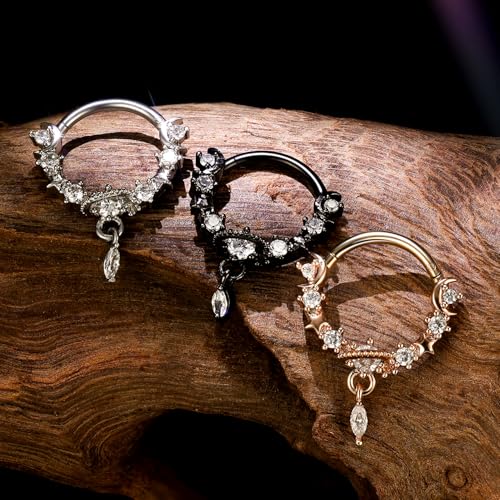 16G Dangle Elegant Septum Rings Hoop 10mm Surgical Steel Hinged Segment Septum Nose Ring Seamless Clicker Ring Cartilage Earrings Hoop Helix Tragus Piercing Jewerly - color: 16G-Dia:10mm-Black Tone