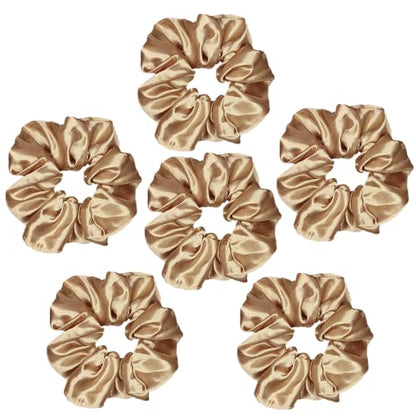 Sufermoe 6 Pcs Satin Silk Hair Scrunchies, Light Brown 4.5 Inch Elastic Hair Ties for Women and Girls - Versatile Hair Accessories for Ponytails, Buns, and Different Hairstyles - color: Light Brown