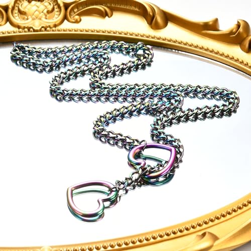 Qitian Stainless Steel Adjustable Lariat Y-Necklace for Men,Punk Gothic Cuban Necklace Jewelry,Heart O-ring Slip Chain Necklace for Women - color: Multi