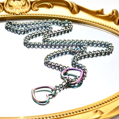 Qitian Stainless Steel Adjustable Lariat Y-Necklace for Men,Punk Gothic Cuban Necklace Jewelry,Heart O-ring Slip Chain Necklace for Women - color: Multi