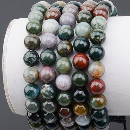 MASSIVE BEADS Natural Healing Power Gemstone Crystal Beads Unisex Adjustable Macrame Bracelets - color: Indian Agate, size: 6mm