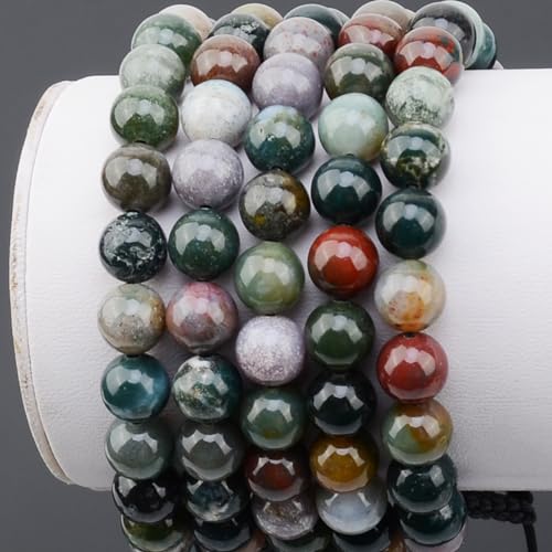 MASSIVE BEADS Natural Healing Power Gemstone Crystal Beads Unisex Adjustable Macrame Bracelets - color: Indian Agate, size: 6mm