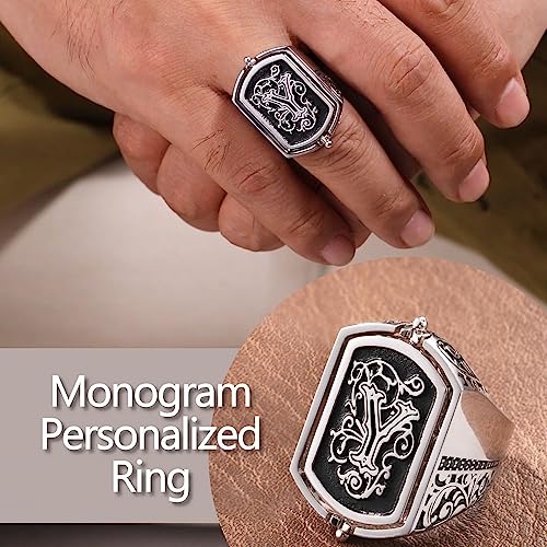 NICEDREAM Double Initial Flip Ring - Custom Monogram Signet Ring for Him - Father's Day Gift - color: Silver