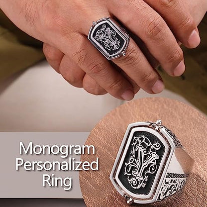 NICEDREAM Double Initial Flip Ring - Custom Monogram Signet Ring for Him - Father's Day Gift - color: Gold
