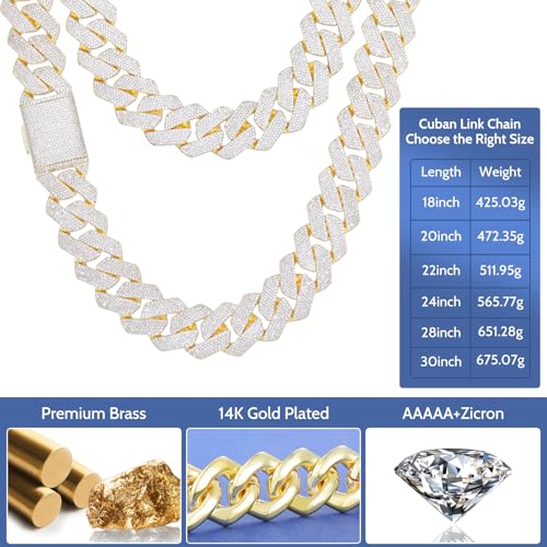 Ucciyo 30MM/25MM Cuban Link Chain for Men, Luxury Iced Out Diamond Chain | Luxurious Diamond-Simulated, Large Miami Cuban Style, 18K Gold Plated - color: 30MM-Gold, size: 20 Inch