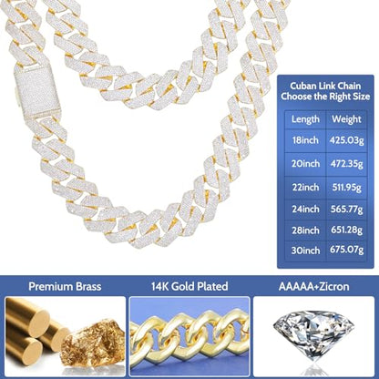Ucciyo 30MM/25MM Cuban Link Chain for Men, Luxury Iced Out Diamond Chain | Luxurious Diamond-Simulated, Large Miami Cuban Style, 18K Gold Plated - color: 30MM-Gold, size: 30 Inch