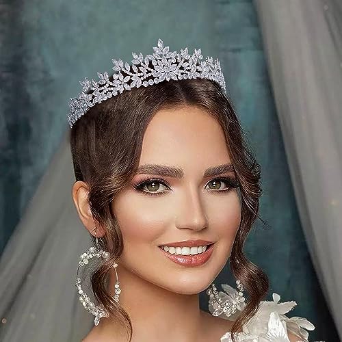 Silver Wedding Tiaras for Bride Birthday Crowns for Girls Cubic Zirconia Homecoming Tiaras and Crowns for Women - color: A Silver