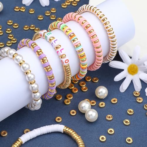 1500pcs 6mm Gold Flat Round Spacer Beads for Jewelry Making | CCB Material Gold Plated, for DIY Necklace Bracelet Earrings, 2mm Hole Easy Threading,Flat Round Disc Loose Spacer Bead - color: Gold