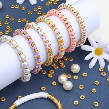 1500pcs 6mm Gold Flat Round Spacer Beads for Jewelry Making | CCB Material Gold Plated, for DIY Necklace Bracelet Earrings, 2mm Hole Easy Threading,Flat Round Disc Loose Spacer Bead - color: Gold