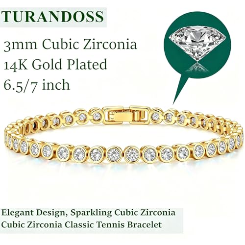 Tennis Bracelets for Women Teen Girls, Gold Jewelry | 3mm Cubic Zirconia, Dainty & Classic Tennis Bracelets, 14K Gold Plated, Adjustable Bracelet for Wrist Essentials - color: Cubic Zirconia 6.5 Inch