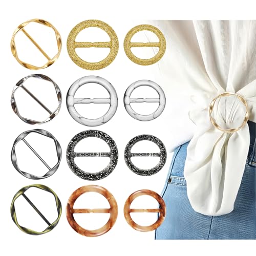 12PCS Scarf Ring Clip -Shirt Tie Clips,Waist Cinch Clip Buckle,Clothes Tightener Clip,Clothes Corner Knotted Button For Womens Clothing Accessories