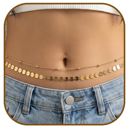 Buelkmag Waist Chain for Women Layered Gold and Silver Toned Belly Chains | Adjustable Waterproof Body Jewelry Summer Beach Bikini and Daily Wear