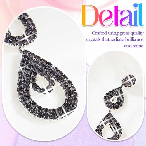 Catery Long Rhinestone Earrings Silver Pageant Earrings Dangling for Women Wedding - color: Black