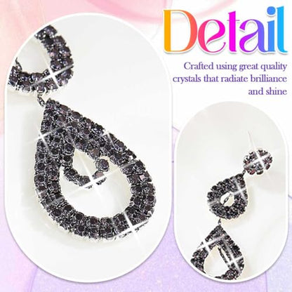 Catery Long Rhinestone Earrings Silver Pageant Earrings Dangling for Women Wedding - color: Black