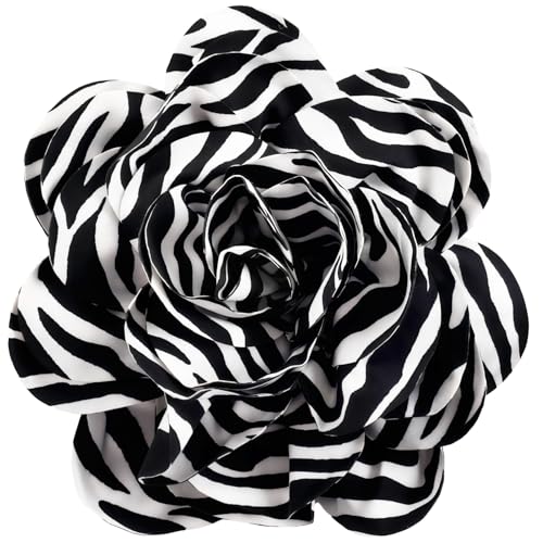 PLwelth Large Flower Brooch Pins Floral Hair Clips for Women Lapel Pins for Dress Clothes Suits Wedding Party Jewelry Gifts - color: Zebra-Black and White