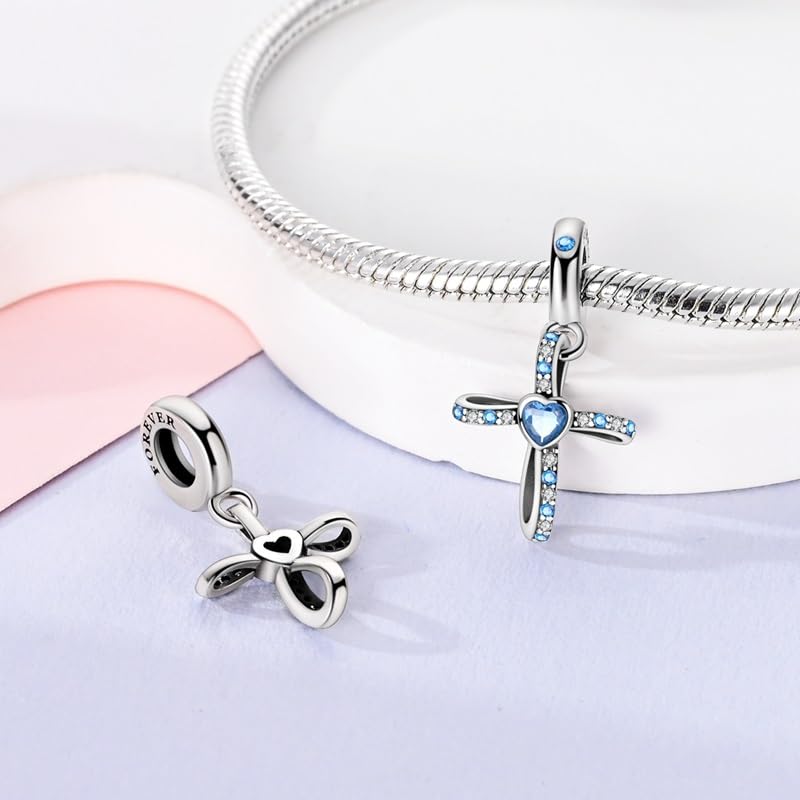HONGRUI 925 Sterling Silver Charm for Bracelets Fashion Women Jewelry Gift - color: Blue Cross