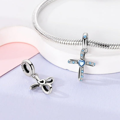 HONGRUI 925 Sterling Silver Charm for Bracelets Fashion Women Jewelry Gift - color: Blue Cross