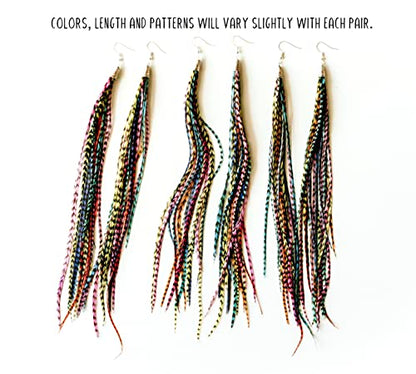 Bohemian handmade long lightweight feather dangle earrings for women - color: Rainbow